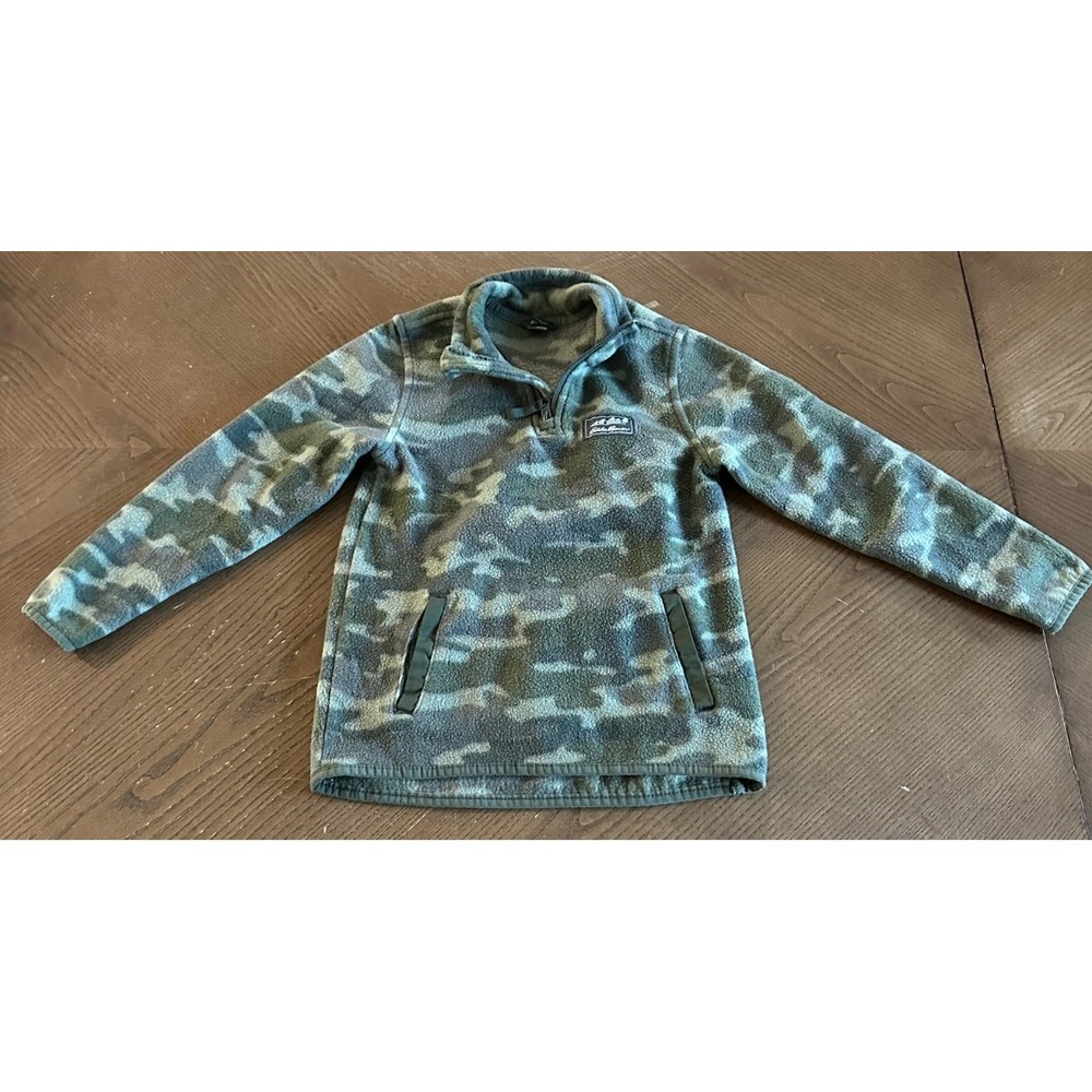 Eddie Bauer Kids Fleece Pullover Size XS 5/6 Green Camo Quarter Zip Warm Jacket